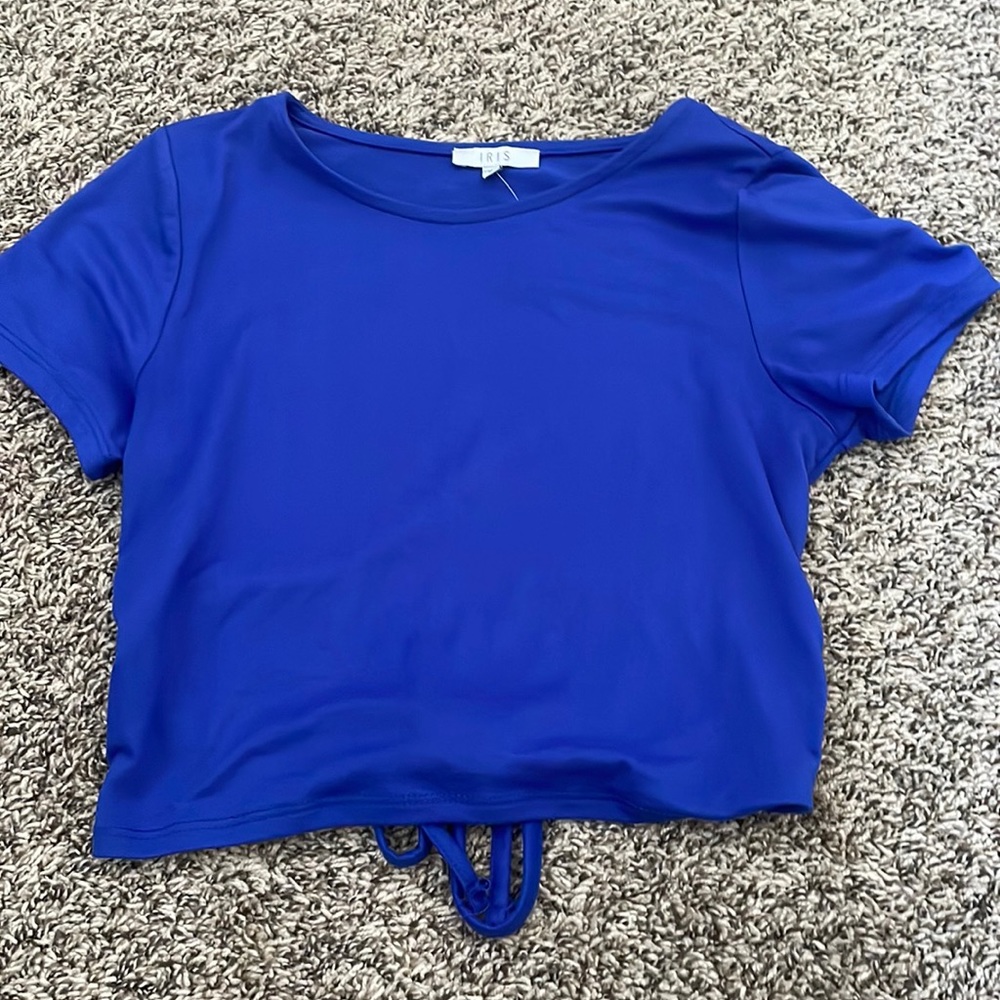 Blue tie in the back crop top